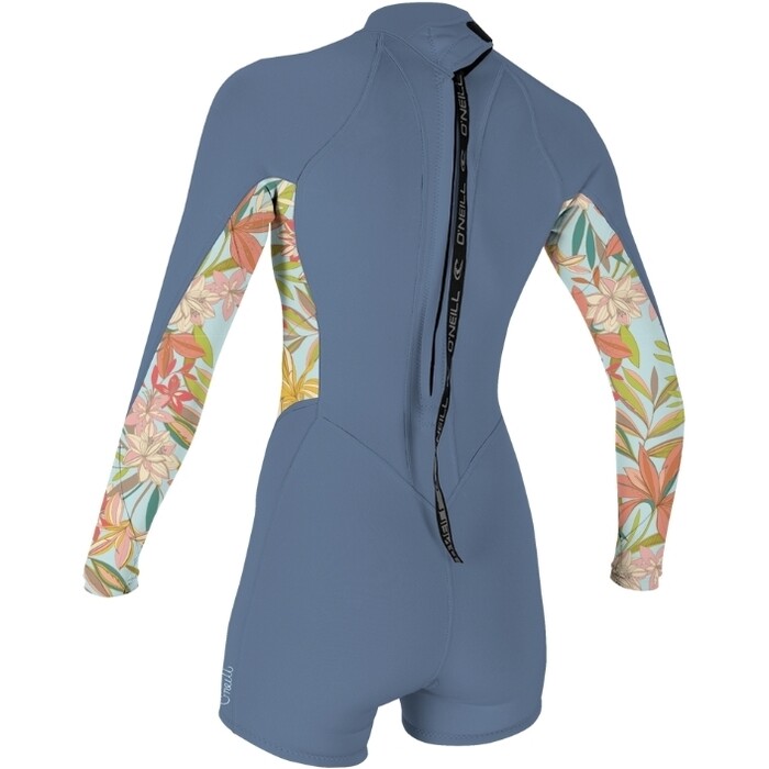 2024 O'Neill Womens Bahia 2/1mm Long Sleeve Back Zip Shorty Wetsuit 5291 - Infinity / Dahlia